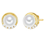 Ohrstecker gelbgold Muschelkernperle weiß Zirkonia weiß