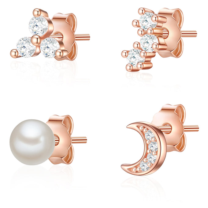 2er Set Ohrstecker roségold Muschelkernperle weiß Zirkonia weiß