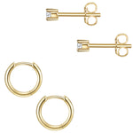2er Set Ohrstecker Creolen gelbgold Zirkonia weiß