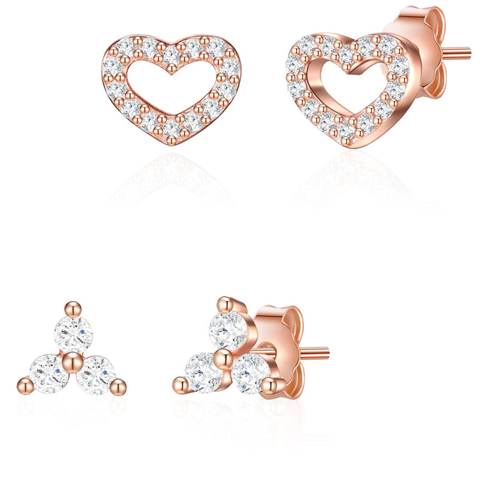 2er Set Ohrstecker roségold Zirkonia weiß