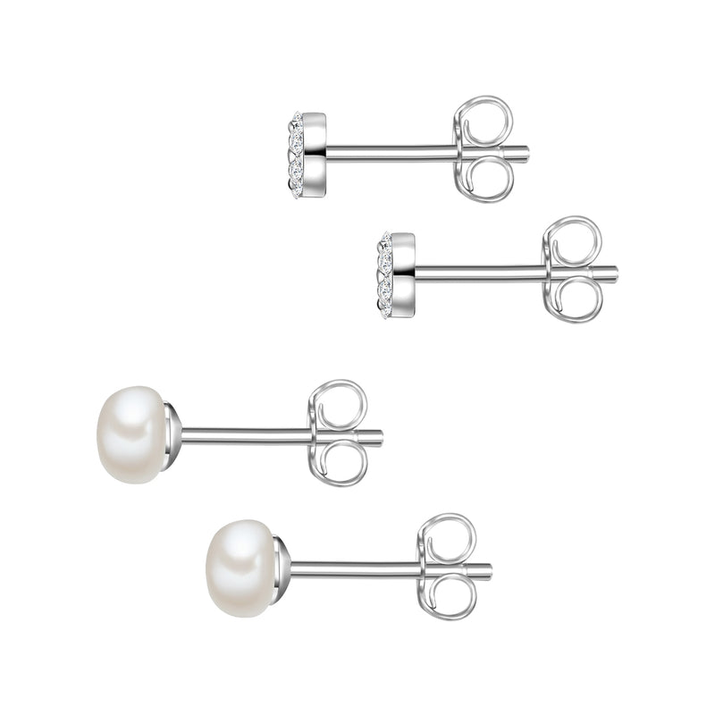 2er Set Ohrstecker Perle weiß Zirkonia weiß