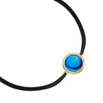 Armband Sterling Silber gelbgold Textil (schwarz) Zirkonia blau