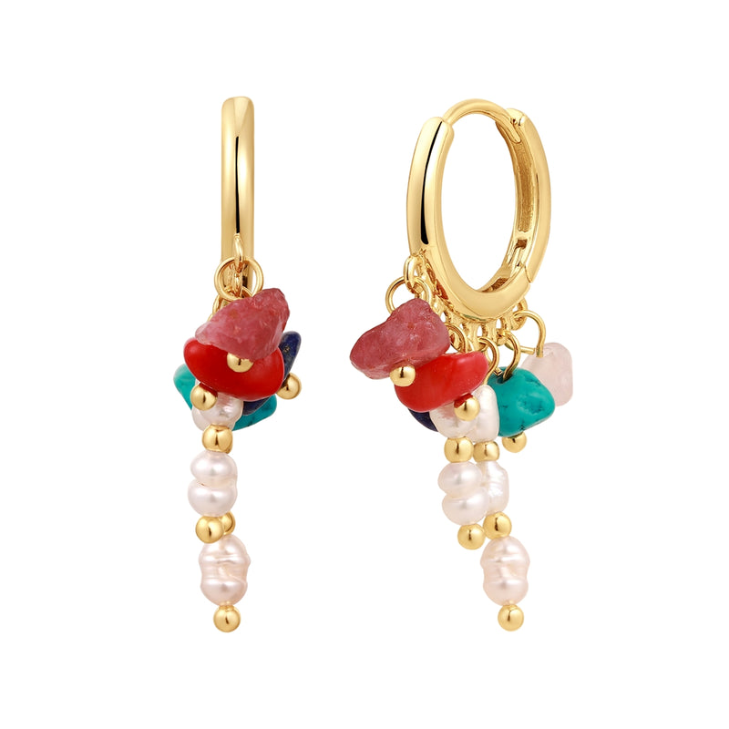 Creolen gelbgold Turmalin rot Lapis Lazuli blau Quarz rosa