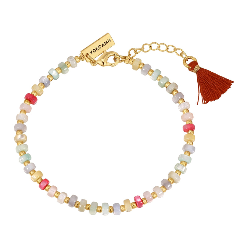 Armband gelbgold Muschelkernperle multicolor