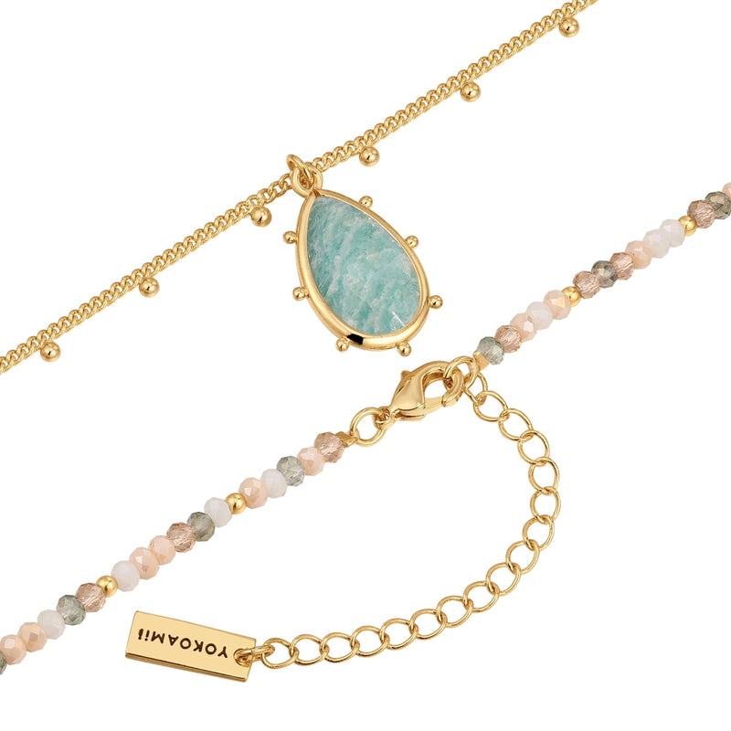 Kette mit Anhänger gelbgold Amazonit blau
