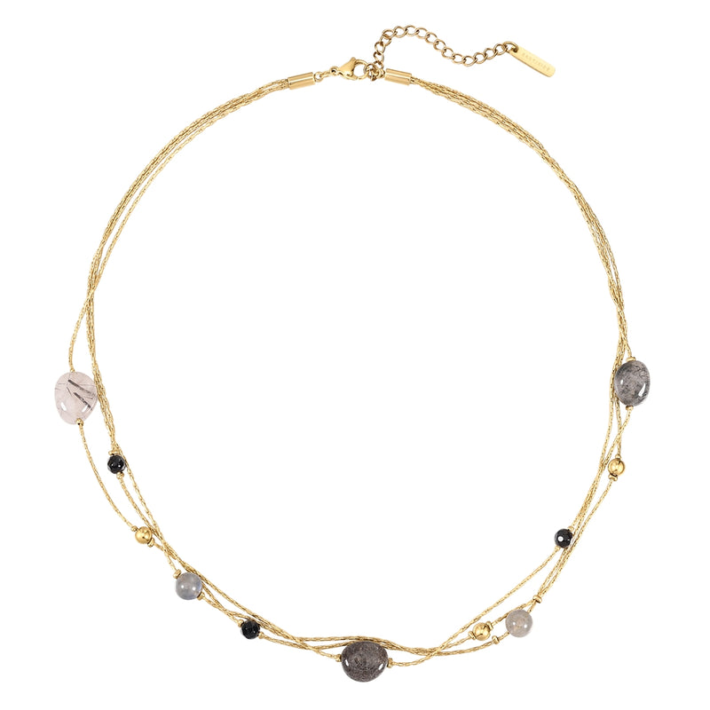 Kette Edelstahl gelbgold Spinell schwarz Achat grau