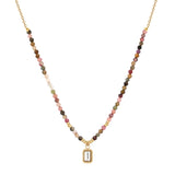 Kette mit Anhänger Edelstahl gelbgold Zirkonia weiß Turmalin multicolor