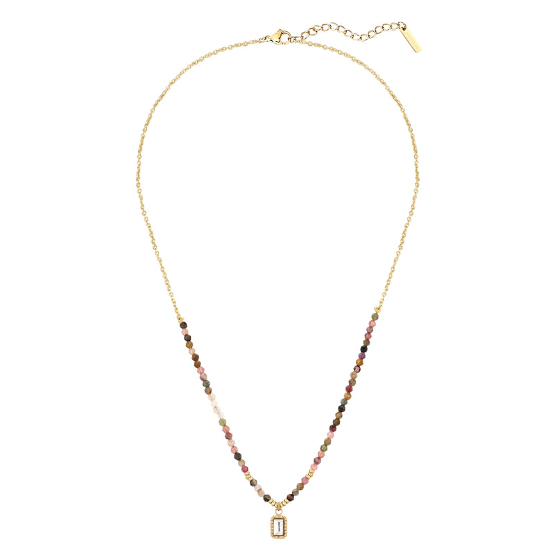 Kette mit Anhänger Edelstahl gelbgold Zirkonia weiß Turmalin multicolor