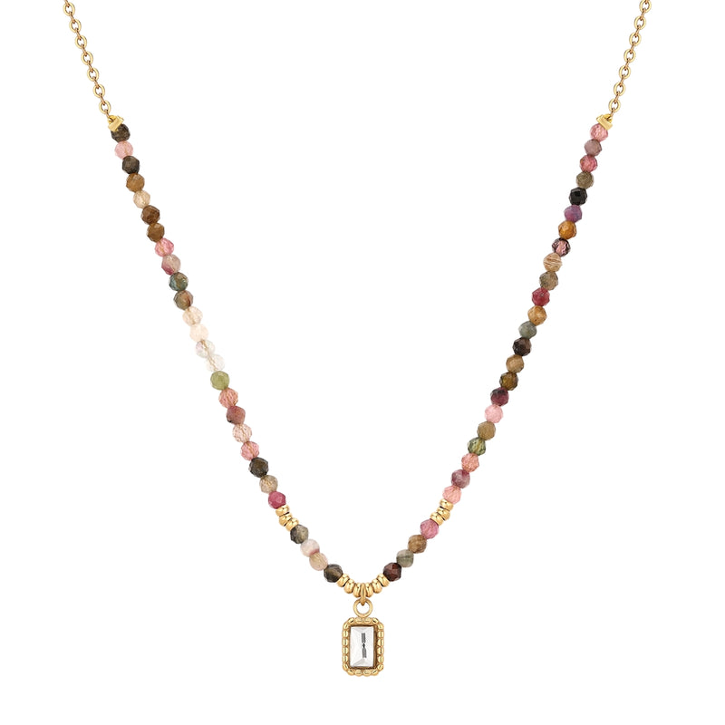 Kette mit Anhänger Edelstahl gelbgold Zirkonia weiß Turmalin multicolor