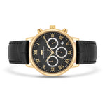 Herren Chronograph gelbgold Echtleder schwarz