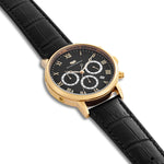 Herren Chronograph gelbgold Echtleder schwarz