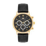 Herren Chronograph gelbgold Echtleder schwarz