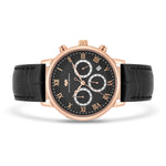 Herren Chronograph roségold Echtleder schwarz