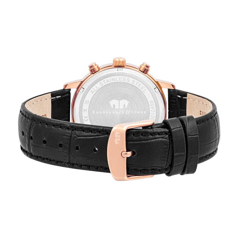 Herren Chronograph roségold Echtleder schwarz