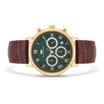Herren Chronograph gelbgold Echtleder dunkelbraun