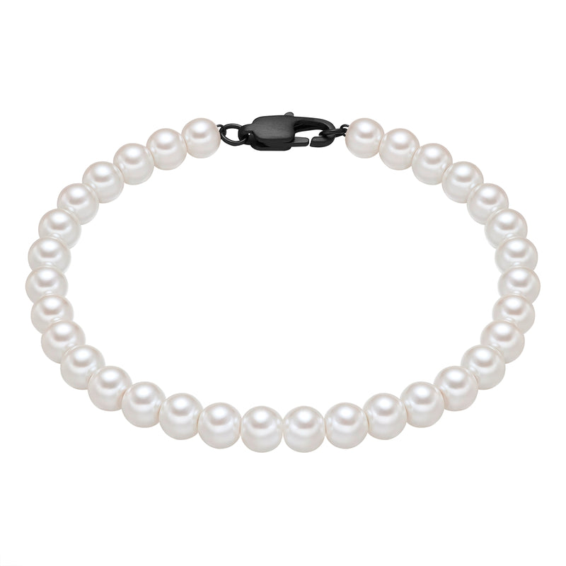 Armband Edelstahl schwarz Perle (synth.) weiß