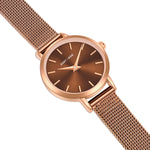 Damen Quarzuhr roségold Edelstahl braun