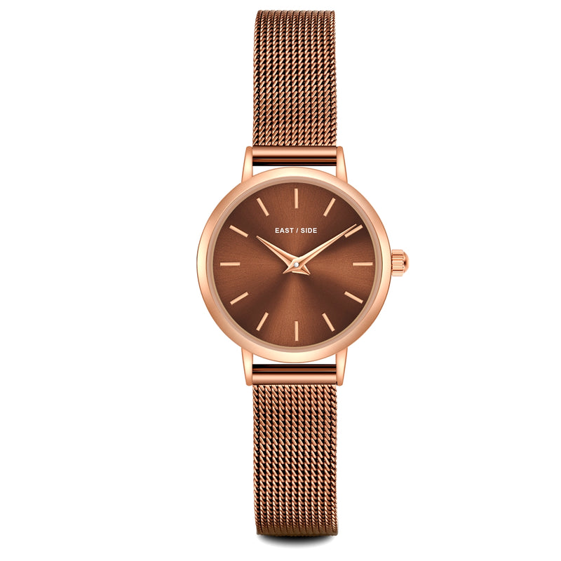 Damen Quarzuhr roségold Edelstahl braun