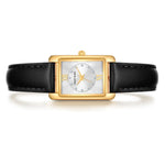 Damen Quarzuhr gelbgold Echtleder schwarz