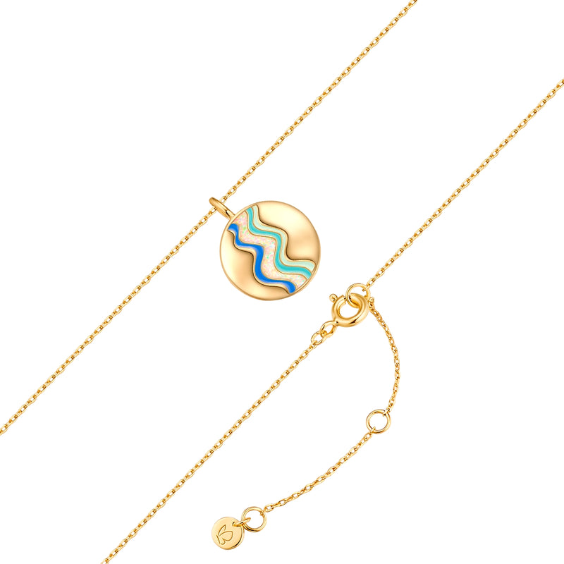 Kette mit Anhänger Sterling Silber gelbgold Opal weiß Emaille blau