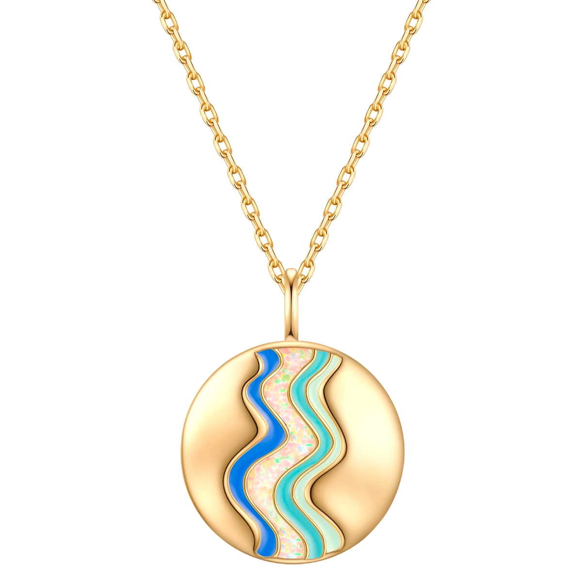 Kette mit Anhänger Sterling Silber gelbgold Opal weiß Emaille blau