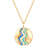 Kette mit Anhänger Sterling Silber gelbgold Opal weiß Emaille blau