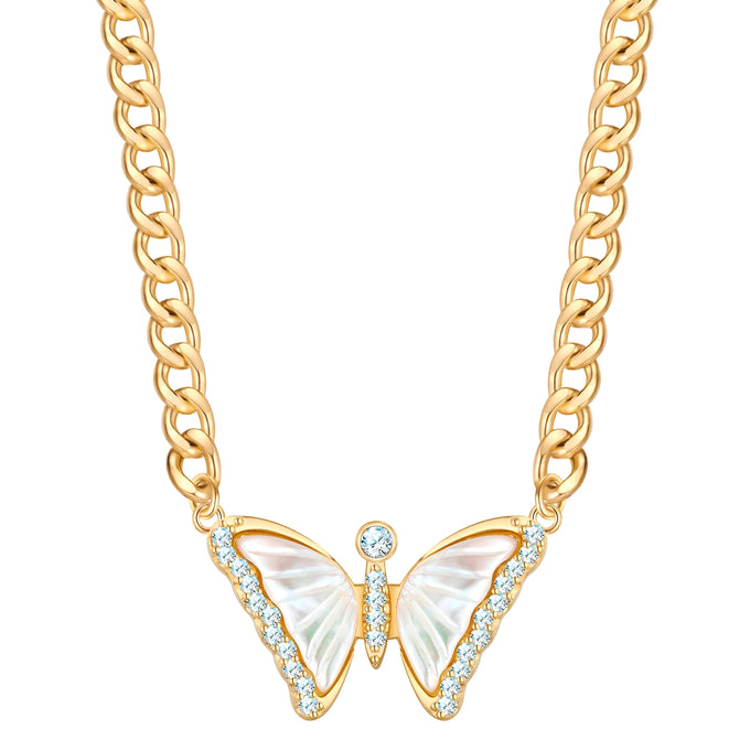 Kette mit Anhänger gelbgold Perlmutt weiß Zirkonia weiß