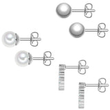 3er Set Ohrstecker Zirkonia weiß Perle (synth.) weiß