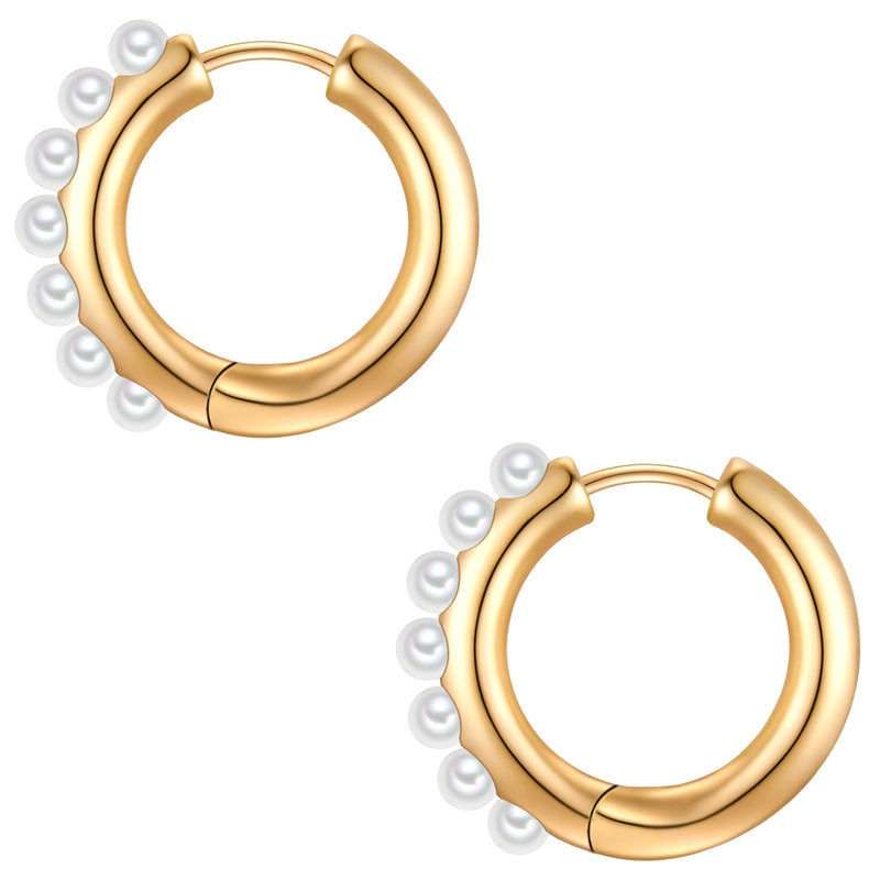 Creolen gelbgold Perle (synth.) weiß