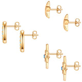 3er Set Ohrstecker gelbgold Zirkonia weiß blau