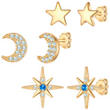 3er Set Ohrstecker gelbgold Zirkonia weiß blau