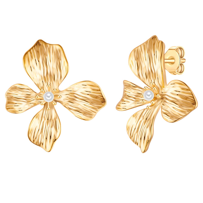 Ohrstecker gelbgold Perle (synth.) weiß