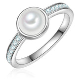 Ring Sterling Silber Muschelkernperle weiß Zirkonia weiß