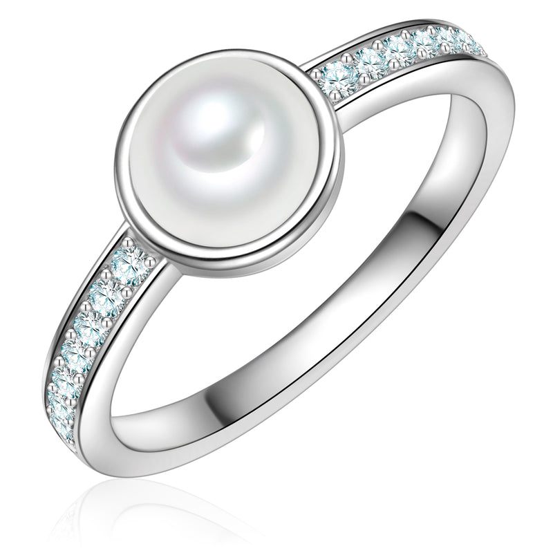 Ring Sterling Silber Muschelkernperle weiß Zirkonia weiß