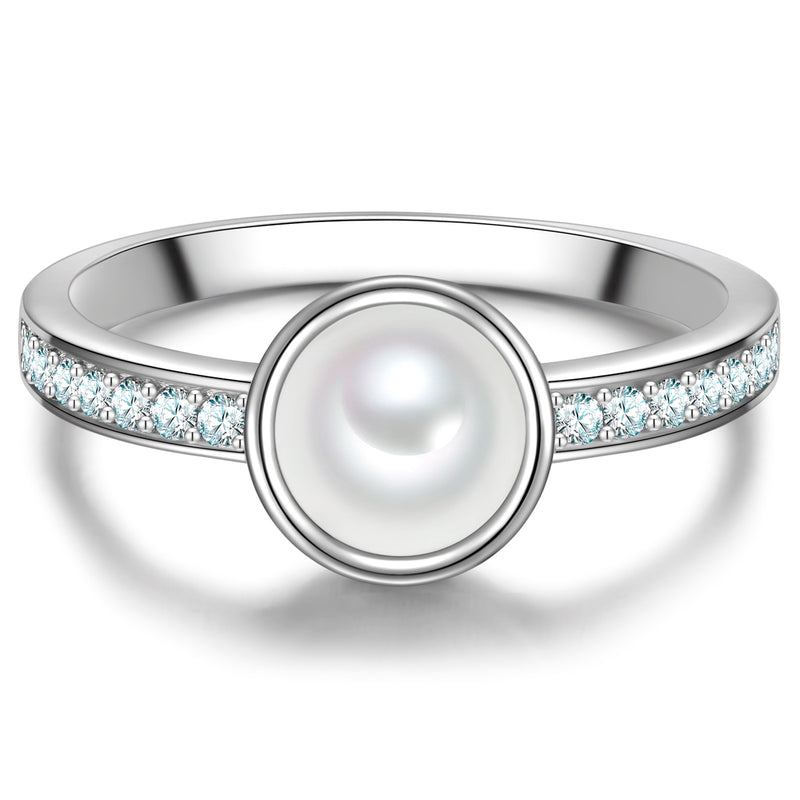Ring Sterling Silber Muschelkernperle weiß Zirkonia weiß