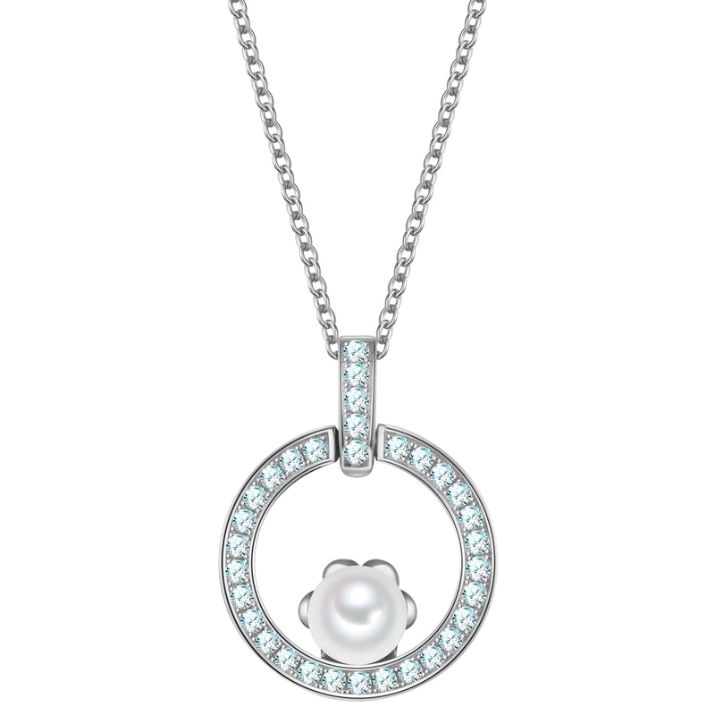 Kette mit Anhänger Sterling Silber Muschelkernperle weiß Zirkonia weiß