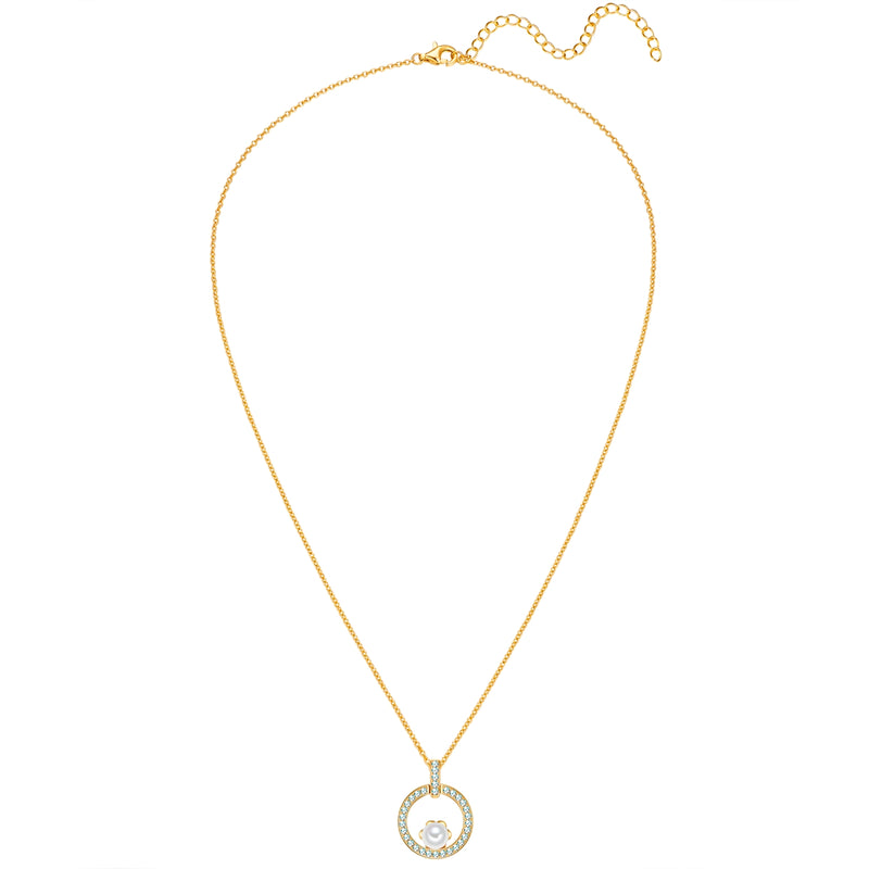 Kette mit Anhänger Sterling Silber gelbgold Muschelkernperle weiß Zirkonia weiß