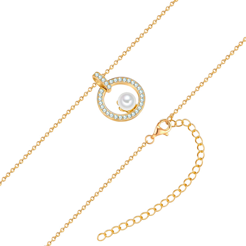 Kette mit Anhänger Sterling Silber gelbgold Muschelkernperle weiß Zirkonia weiß