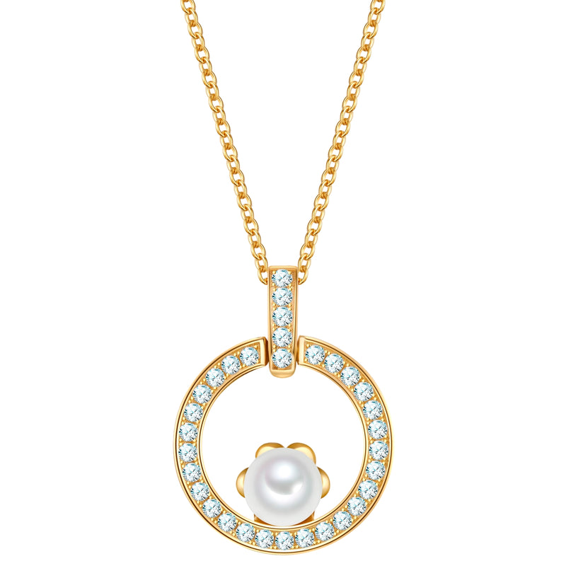 Kette mit Anhänger Sterling Silber gelbgold Muschelkernperle weiß Zirkonia weiß