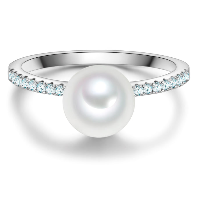 Ring Sterling Silber Muschelkernperle weiß Zirkonia weiß