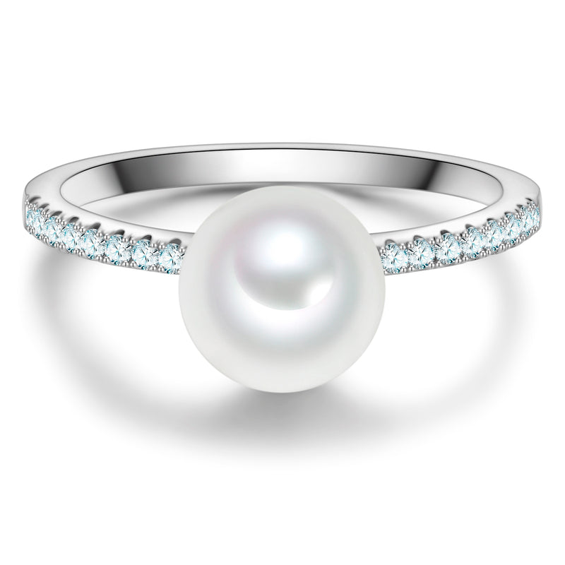 Ring Sterling Silber Muschelkernperle weiß Zirkonia weiß
