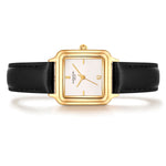 Damen Quarzuhr gelbgold Echtleder schwarz