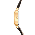 Damen Quarzuhr gelbgold Echtleder schwarz
