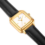 Damen Quarzuhr gelbgold Echtleder schwarz