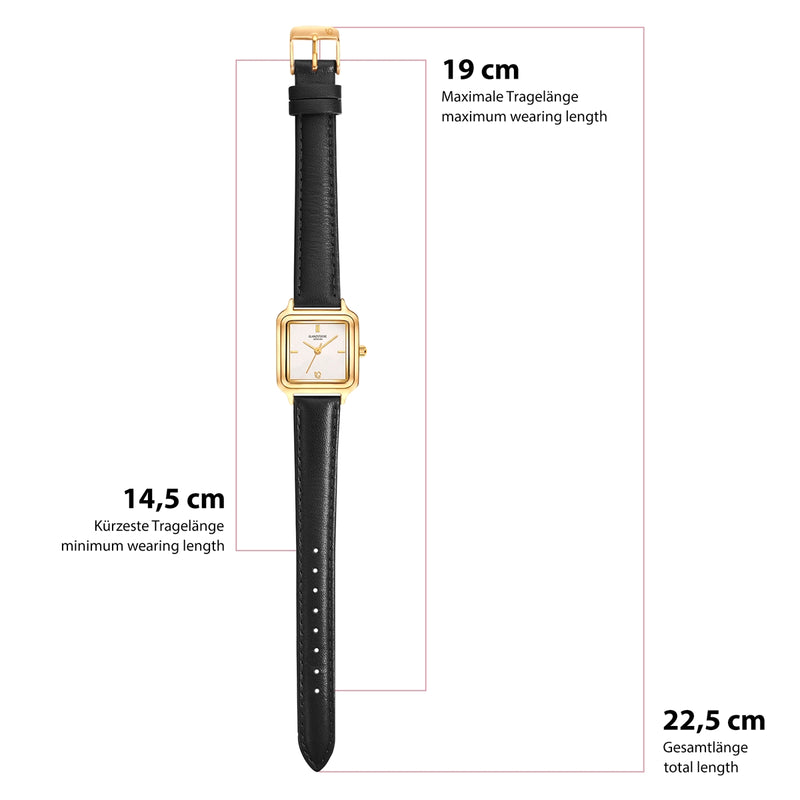 Damen Quarzuhr gelbgold Echtleder schwarz