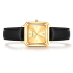 Damen Quarzuhr gelbgold Echtleder schwarz