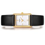 Damen Quarzuhr gelbgold Echtleder schwarz