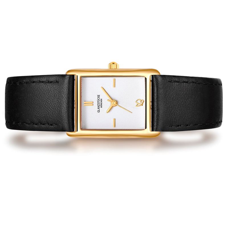 Damen Quarzuhr gelbgold Echtleder schwarz