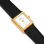 Damen Quarzuhr gelbgold Echtleder schwarz