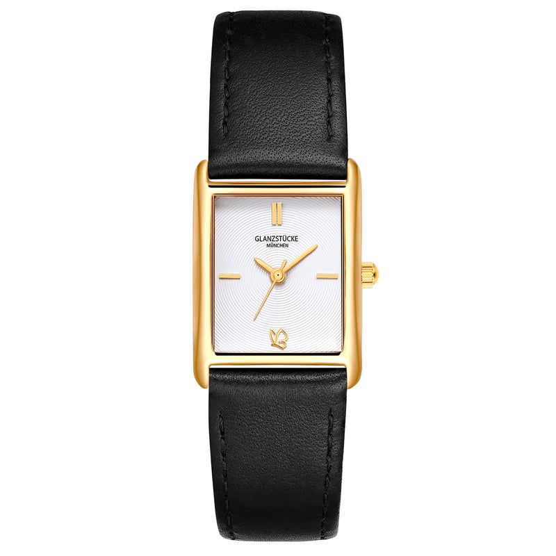 Damen Quarzuhr gelbgold Echtleder schwarz